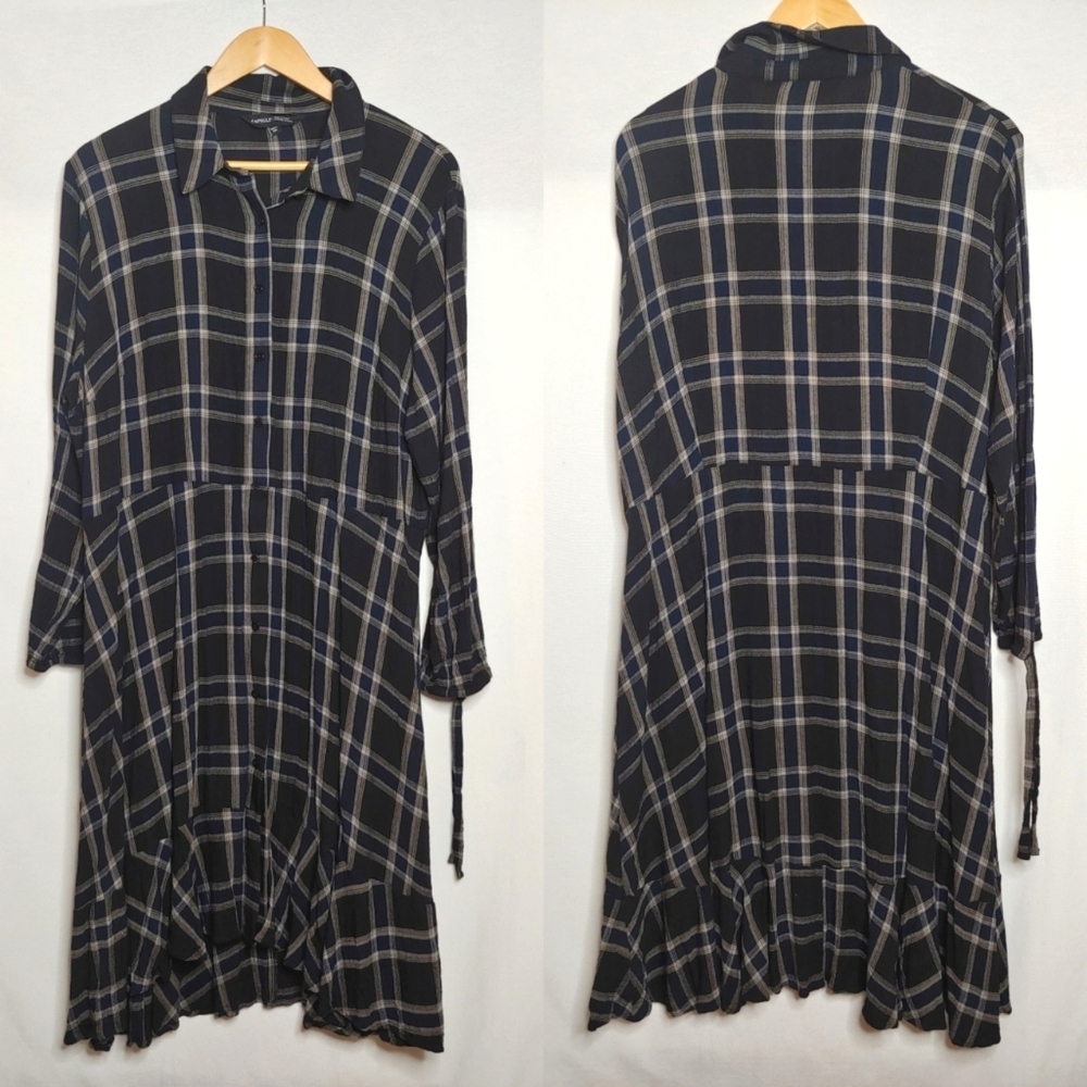 Capsule for JD‎ Williams Long Sleeve Shirt Dress Black Blue Plaid US 20 EU 52
